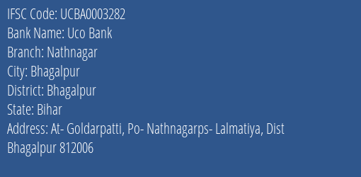 Uco Bank Nathnagar Branch Bhagalpur IFSC Code UCBA0003282