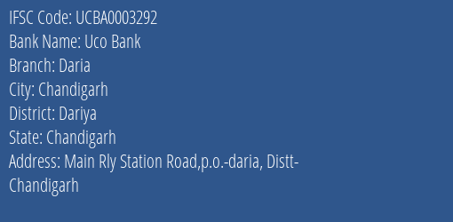 Uco Bank Daria Branch Dariya IFSC Code UCBA0003292