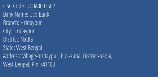 Uco Bank Hridaypur Branch Nadia IFSC Code UCBA0003502