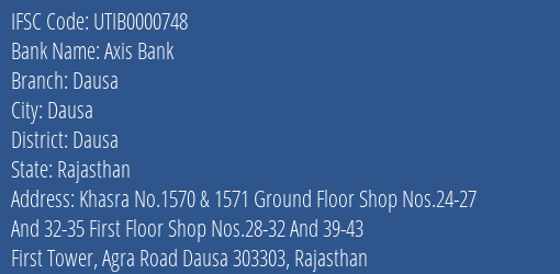 Axis Bank Dausa Branch Dausa IFSC Code UTIB0000748