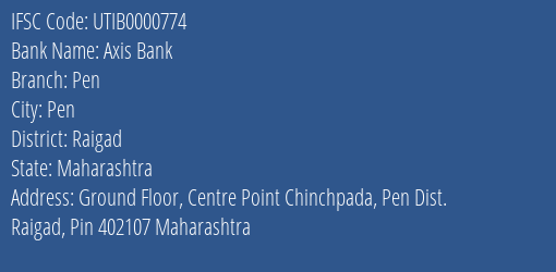 Axis Bank Pen Branch Raigad IFSC Code UTIB0000774