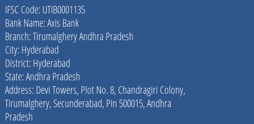 Axis Bank Tirumalghery Andhra Pradesh Branch Hyderabad IFSC Code UTIB0001135