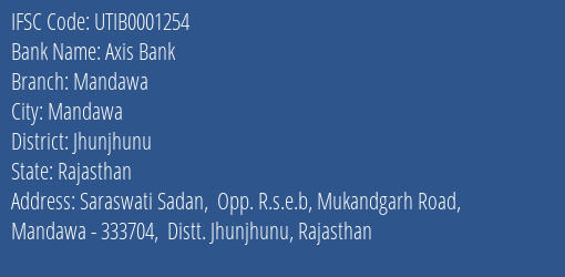 Axis Bank Mandawa Branch Jhunjhunu IFSC Code UTIB0001254
