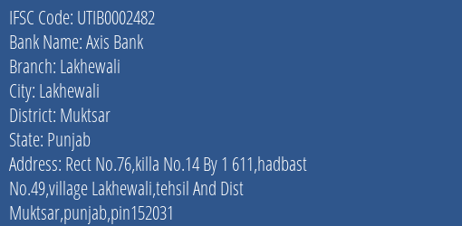 Axis Bank Lakhewali Branch Muktsar IFSC Code UTIB0002482