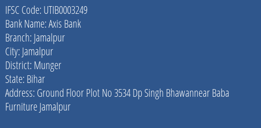Axis Bank Jamalpur Branch Munger IFSC Code UTIB0003249