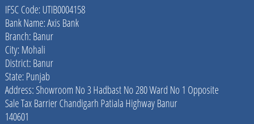 Axis Bank Banur Branch Banur IFSC Code UTIB0004158