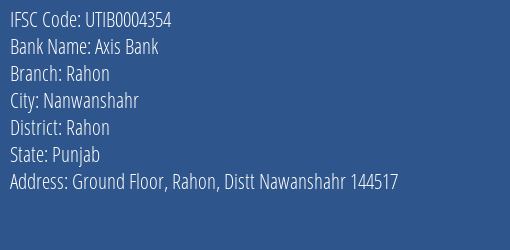 Axis Bank Rahon Branch Rahon IFSC Code UTIB0004354