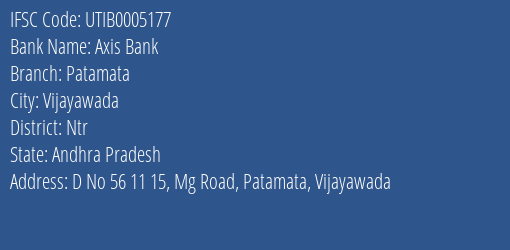 Axis Bank Patamata Branch, Branch Code 005177 & IFSC Code UTIB0005177