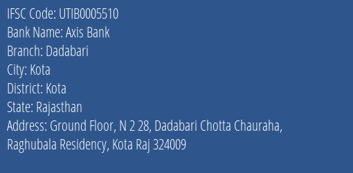 Axis Bank Dadabari Branch Kota IFSC Code UTIB0005510