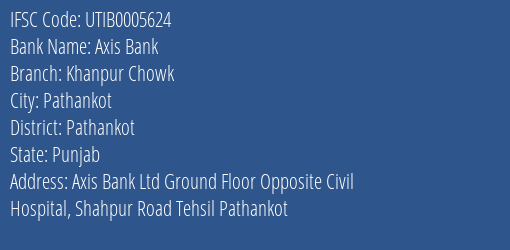 Axis Bank Khanpur Chowk Branch Pathankot IFSC Code UTIB0005624