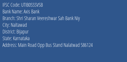 Axis Bank Shri Sharan Veereshwar Sah Bank Niy Branch, Branch Code SSSVSB & IFSC Code UTIB0SSSVSB