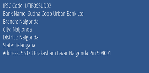 Axis Bank Sudha Coop Urban Bank Ltd Nalgonda Branch, Branch Code SSUD02 & IFSC Code UTIB0SSUD02