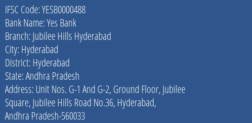 Yes Bank Jubilee Hills Hyderabad Branch Hyderabad IFSC Code YESB0000488