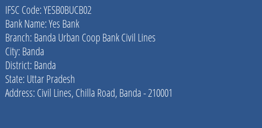 Yes Bank Banda Urban Coop Bank Civil Lines Branch Banda IFSC Code YESB0BUCB02