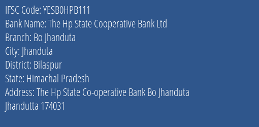 Yes Bank The Hp State Co Op Bank Bo Jhanduta Branch Jhanduta IFSC Code YESB0HPB111