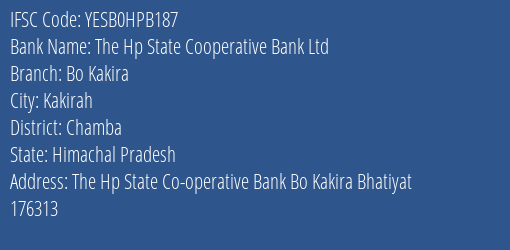 Yes Bank The Hp State Co Op Bank Bo Kakira Branch Kakirah IFSC Code YESB0HPB187