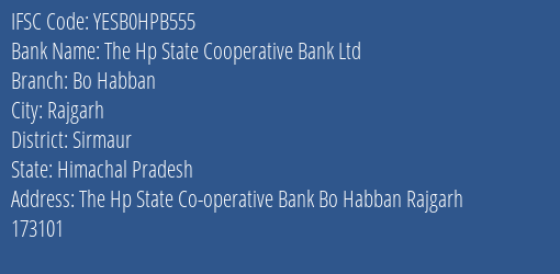 Yes Bank The Hp State Co Op Bank Bo Habban Branch Rajgarh IFSC Code YESB0HPB555
