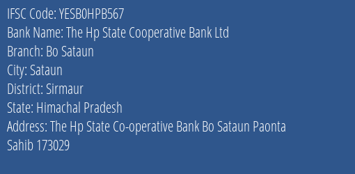 Yes Bank The Hp State Co Op Bank Bo Sataun Branch Sataun IFSC Code YESB0HPB567