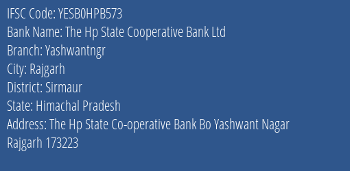 Yes Bank The Hp State Co Op Bank Yashwantngr Branch Rajgarh IFSC Code YESB0HPB573