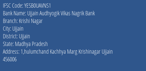 Yes Bank Ujjain Audhyogik Vikas Nagrik Bank Branch Ujjain IFSC Code YESB0UAVNS1