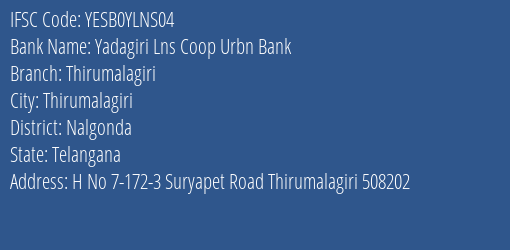 Yes Bank Ylns Coop Urban Bank Thirumalagiri Branch, Branch Code YLNS04 & IFSC Code YESB0YLNS04