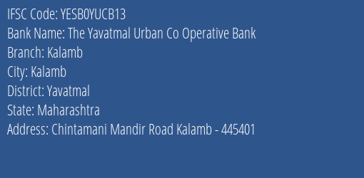 Yes Bank The Yavatmal Ucb Kalamb Branch, Branch Code YUCB13 & IFSC Code Yesb0yucb13