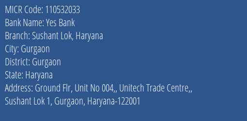 Yes Bank Sushant Lok Haryana MICR Code