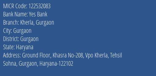 Yes Bank Kherla Gurgaon MICR Code