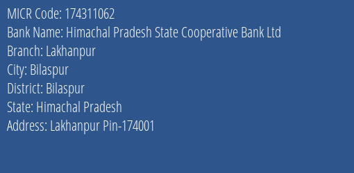 Himachal Pradesh State Cooperative Bank Ltd Lakhanpur MICR Code