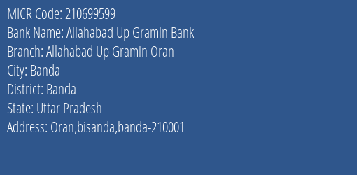 Allahabad Up Gramin Bank Allahabad Up Gramin Oran MICR Code