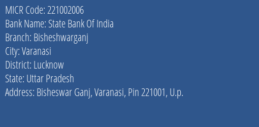 State Bank Of India Bisheshwarganj Branch Address Details and MICR Code 221002006