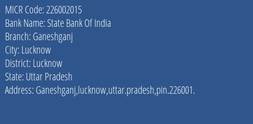 State Bank Of India Ganeshganj Branch Address Details and MICR Code 226002015