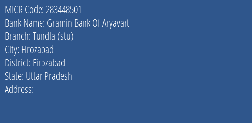 Bank Of India Tundla Branch Address Details and MICR Code 283448501