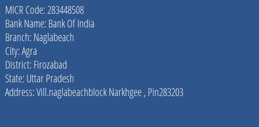 Bank Of India Naglabeach Branch Address Details and MICR Code 283448508