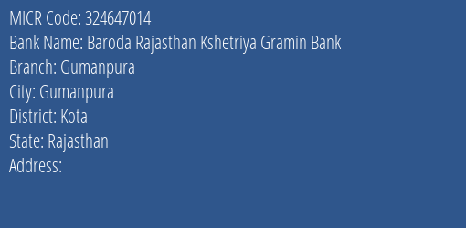 Baroda Rajasthan Kshetriya Gramin Bank Gumanpura MICR Code