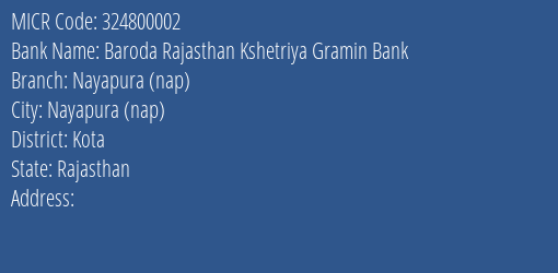 Baroda Rajasthan Kshetriya Gramin Bank Nayapura (nap) MICR Code