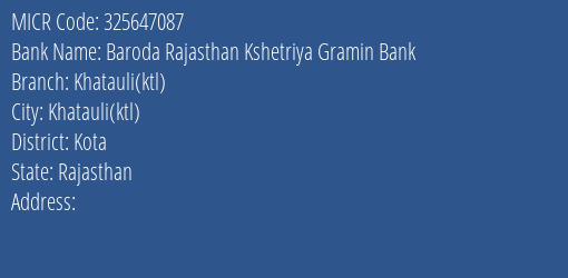 Baroda Rajasthan Kshetriya Gramin Bank Khatauli Ktl MICR Code