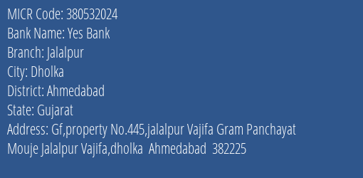 Yes Bank Jalalpur MICR Code