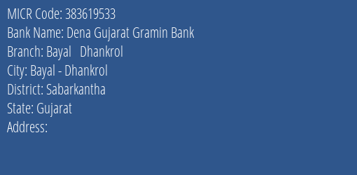 Dena Gujarat Gramin Bank Bayal Dhankrol MICR Code