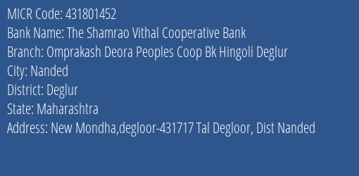 Omprakash Deora Peoples Coop Bank Hingoli Deglur MICR Code