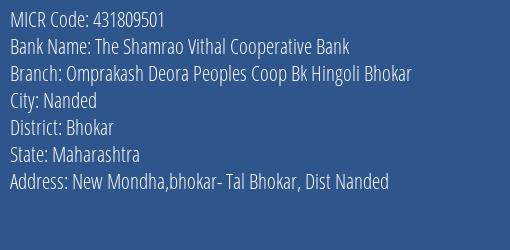 Omprakash Deora Peoples Coop Bank Hingoli Bhokar MICR Code