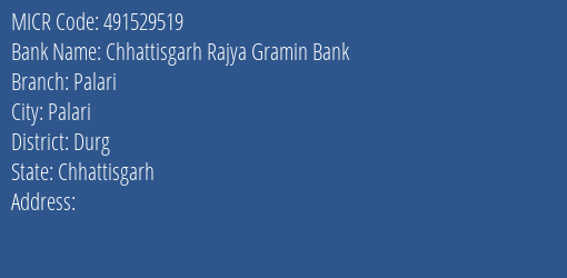 Chhattisgarh Rajya Gramin Bank Palari Branch Address Details and MICR Code 491529519