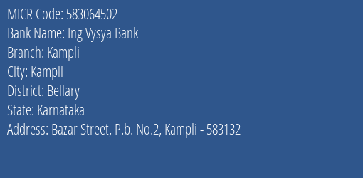 Ing Vysya Bank Kampli MICR Code