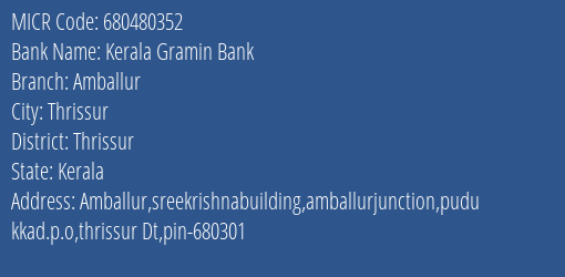 Kerala Gramin Bank Amballur MICR Code